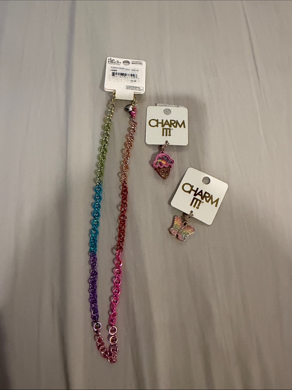 Kids Rainbow Chain Necklace with Ice Cream & Butterfly Charms